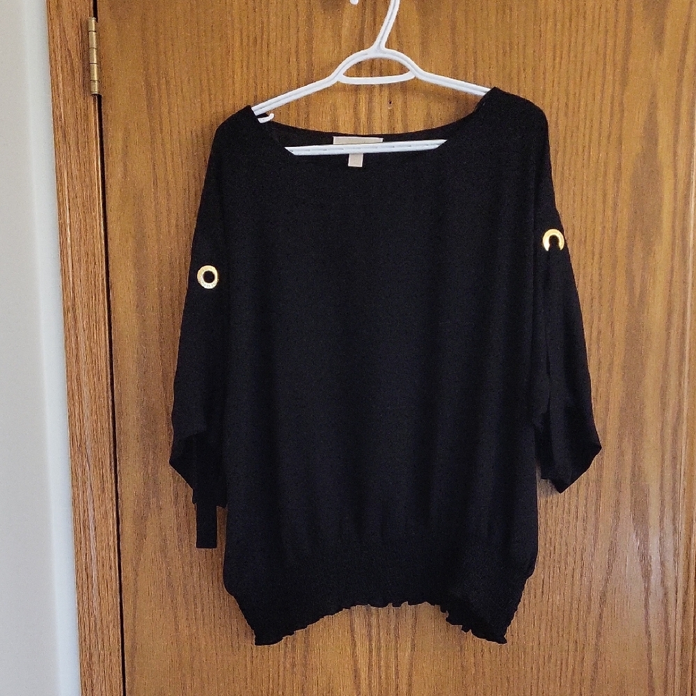 Michael Kors Black Off-the-Shoulder Sweater with Gold Details